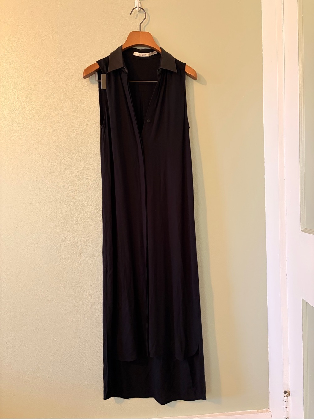 Alice + Olivia Black Sleeveless Leather Collared Maxi Dress